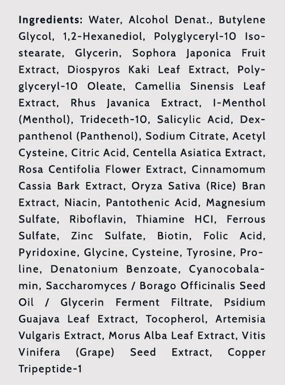 Full ingredient list for Bomme Revitalizing Scalp Toner shown in black text on white background.