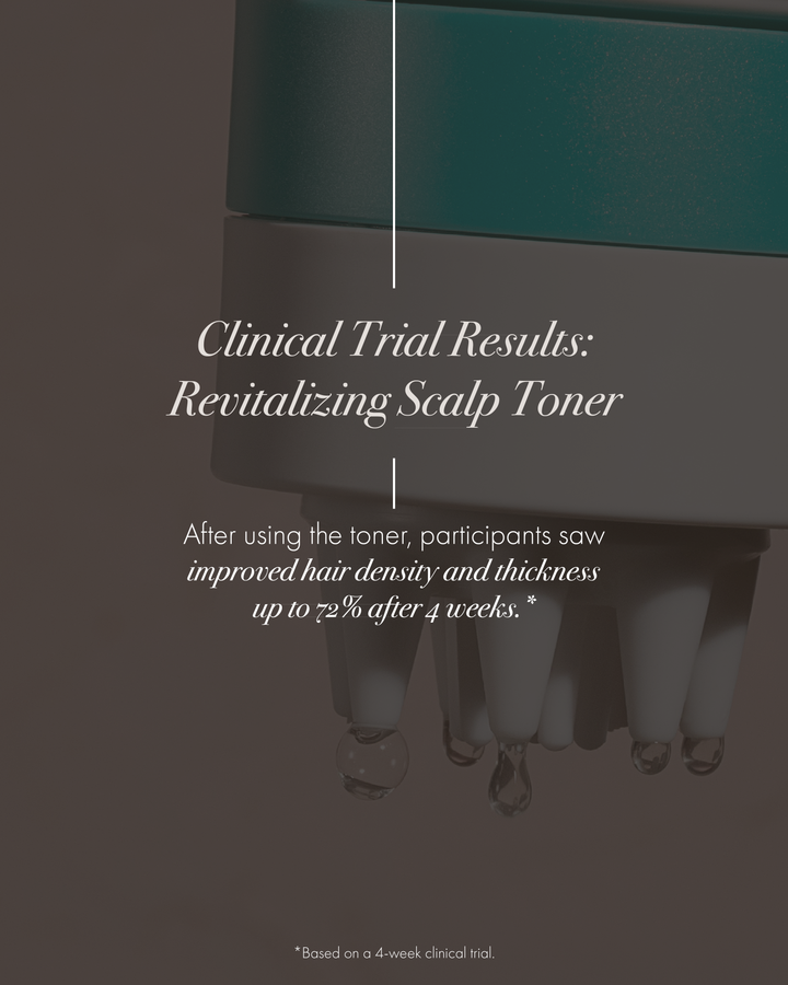 Clinical results showing improved scalp comfort and hydration after using Bomme Revitalizing Scalp Toner.